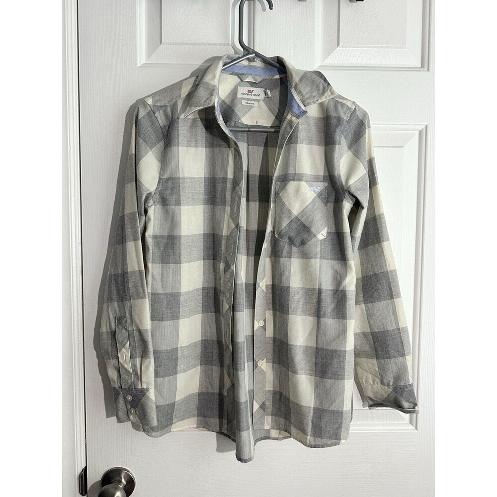 Vineyard Vines Shirt 00 Gray White Button Up Long Sleeve Plaid Casual Womens